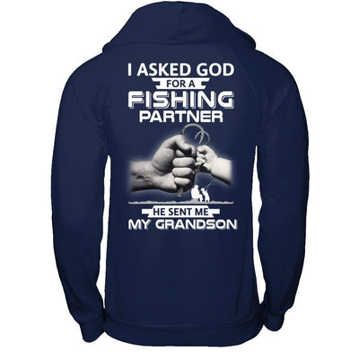 I Asked God For A Fishing Partner He Sent Me My Grandson-T-Shirt & Hoodie-Pullover Hoodie-Navy