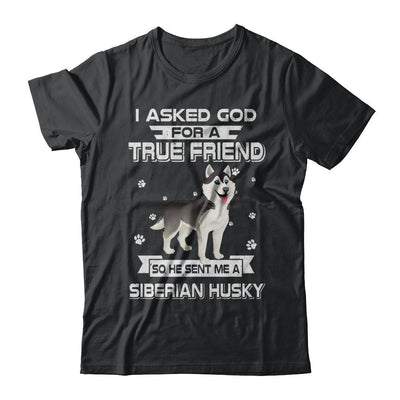 I Asked God For A True Friend So Sent Me Siberian Husky Dog-T-Shirt & Hoodie-Classic T-Shirt-Black