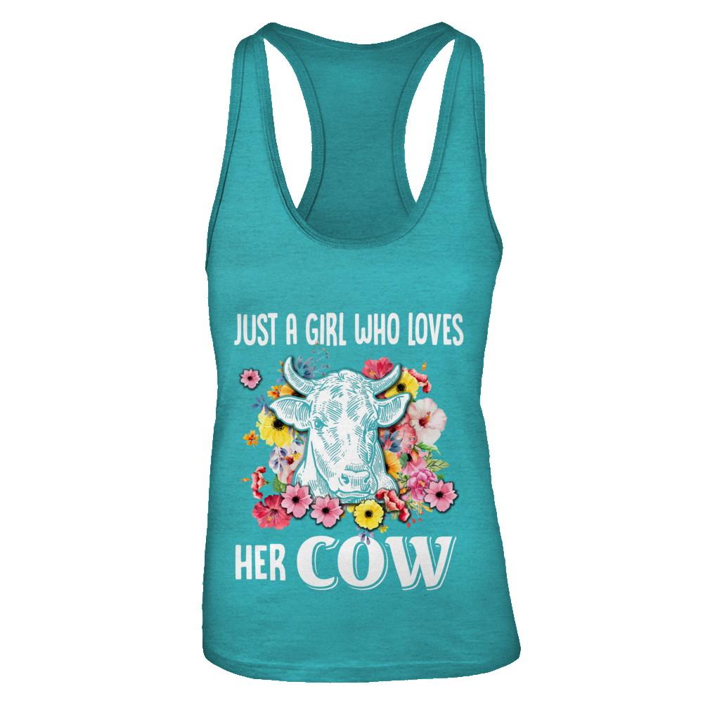 Just A Girl Who Loves Her Cow-T-Shirt & Tank Top-Women's Ideal Racerback Tank-Tahiti Blue