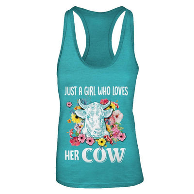 Just A Girl Who Loves Her Cow-T-Shirt & Tank Top-Women's Ideal Racerback Tank-Tahiti Blue