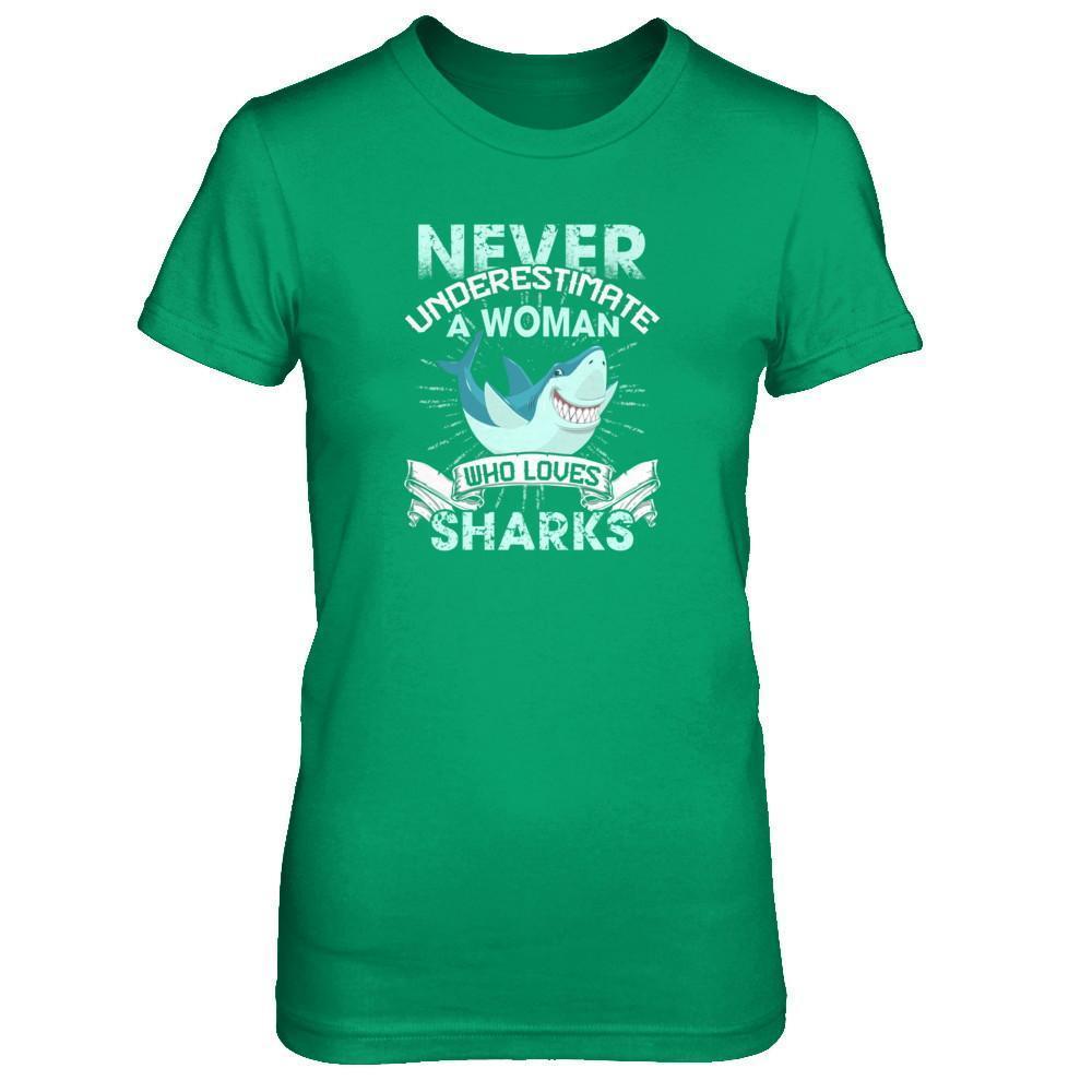 Never Underestimate A Woman Who Loves Shark-T-Shirt & Tank Top-Women's T-Shirt-Irish Green