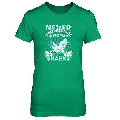 Never Underestimate A Woman Who Loves Shark-T-Shirt & Tank Top-Women's T-Shirt-Irish Green