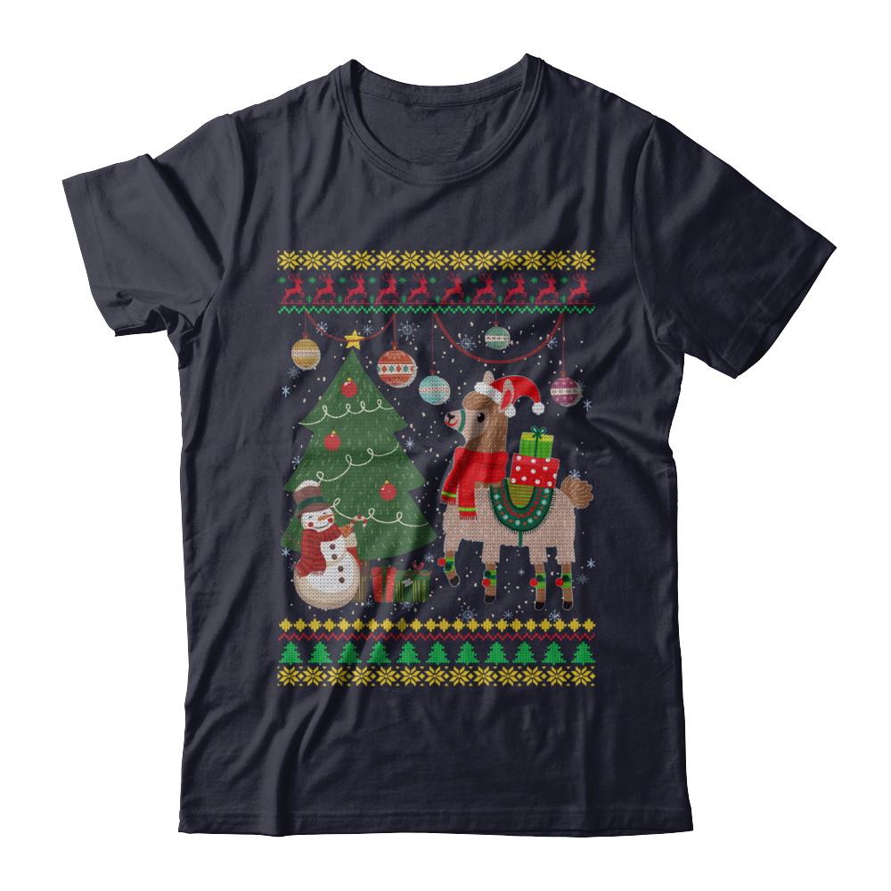 Funny Llama Christmas Cute Family Ugly Sweater-T-Shirt & Sweatshirt-Premium T-Shirt-Midnight Navy