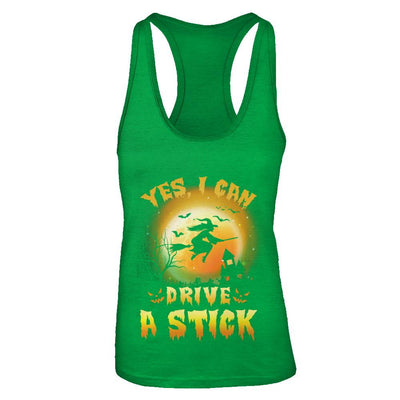 Yes I Can Drive A Stick Broom Funny Halloween Witch-T-Shirt & Tank Top-Women's Ideal Racerback Tank-Kelly Green