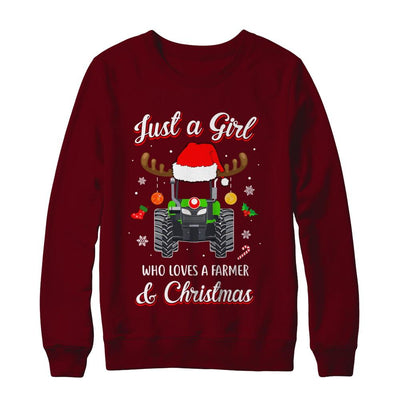 Just A Girl Who Loves A Farmer And Christmas-T-Shirt & Sweatshirt-Crewneck Sweatshirt-Maroon