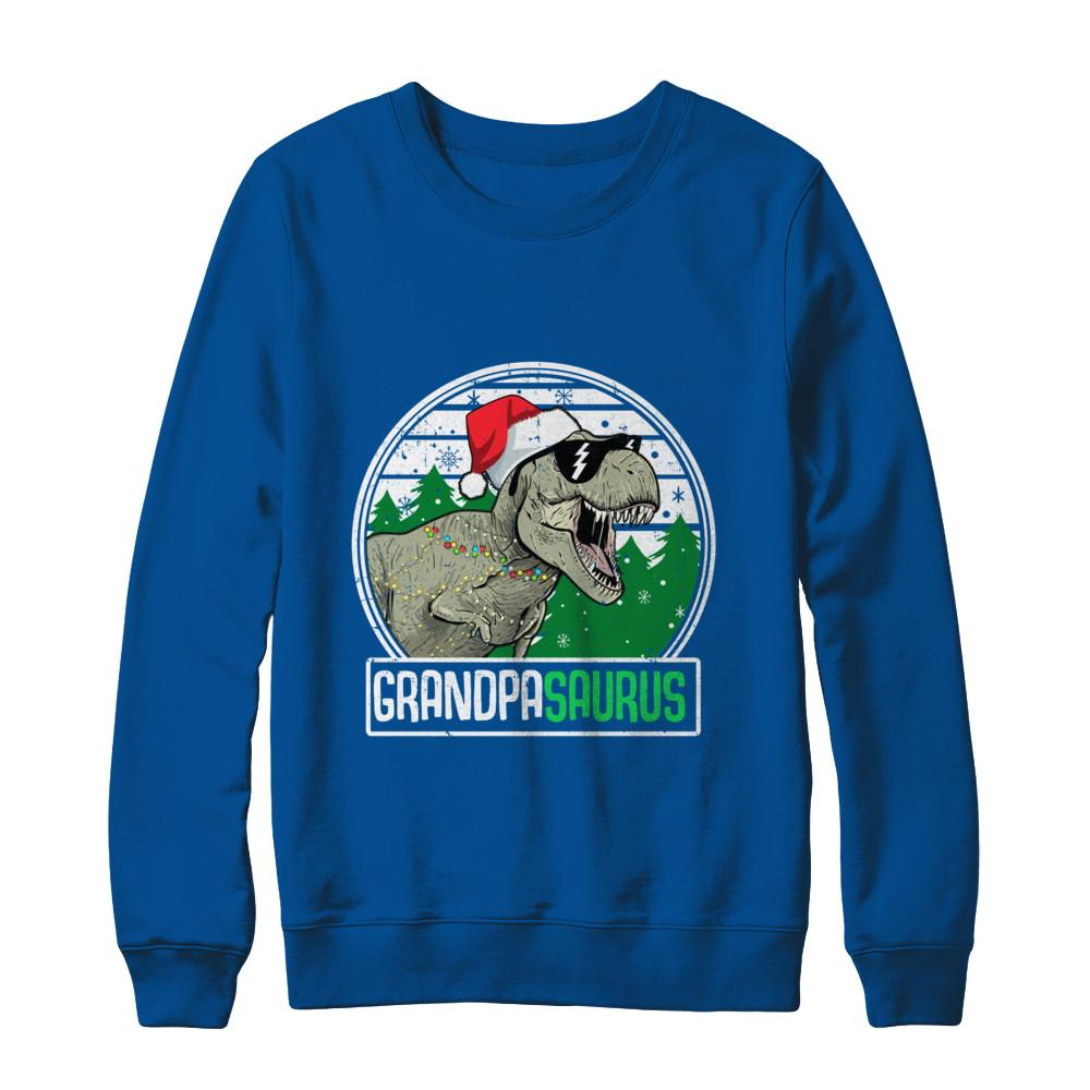 Grandpasaurus Grandpa Dinosaur T-Rex Family Christmas-T-Shirt & Sweatshirt-Crewneck Sweatshirt-Deep Royal