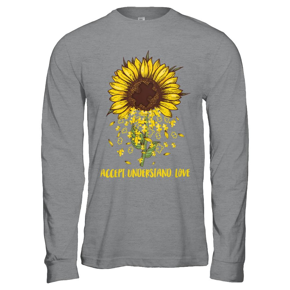 Sunflower Accept Understand Love Autism Awareness-T-Shirt & Hoodie-Long Sleeve T-Shirt-Sport Grey