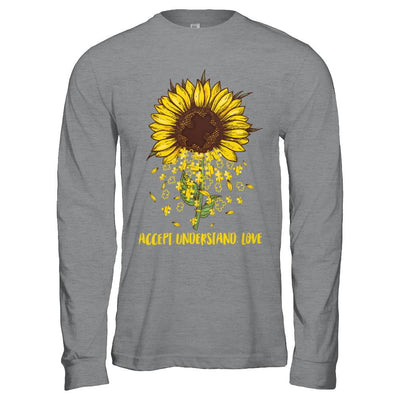 Sunflower Accept Understand Love Autism Awareness-T-Shirt & Hoodie-Long Sleeve T-Shirt-Sport Grey