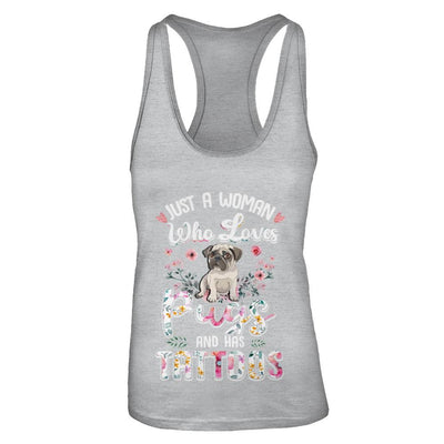 Just A Woman Who Loves Pugs And Has Tattoos-T-Shirt & Tank Top-Women's Ideal Racerback Tank-Heather Grey