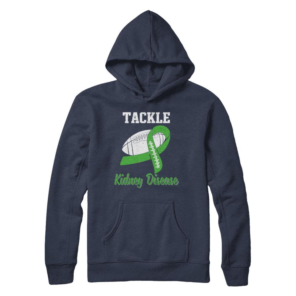 Football Survivor Tackle Green Kidney Disease Awareness-T-Shirt & Hoodie-Pullover Hoodie-Navy