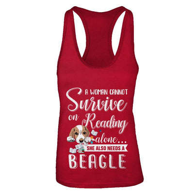 A Woman Cannot Survive On Reading Alone Beagle-T-Shirt & Tank Top-Women's Ideal Racerback Tank-Red