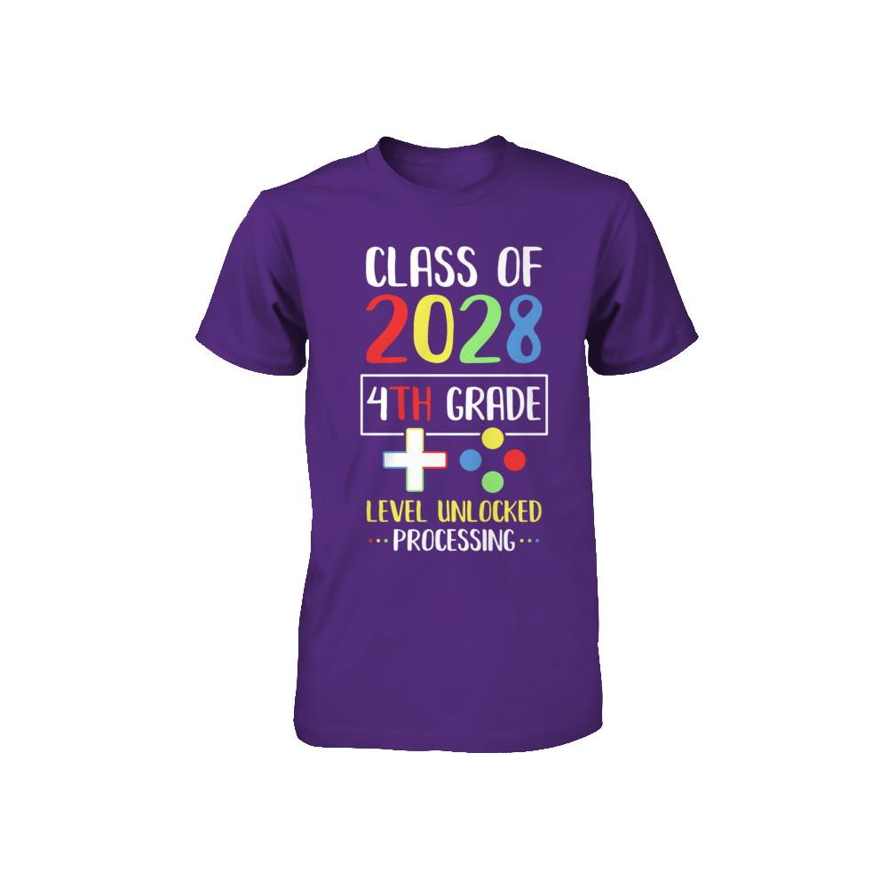 Class Of 2028 4th Grade Level Unlock Gaming Back Go School Youth-Youth Shirt-