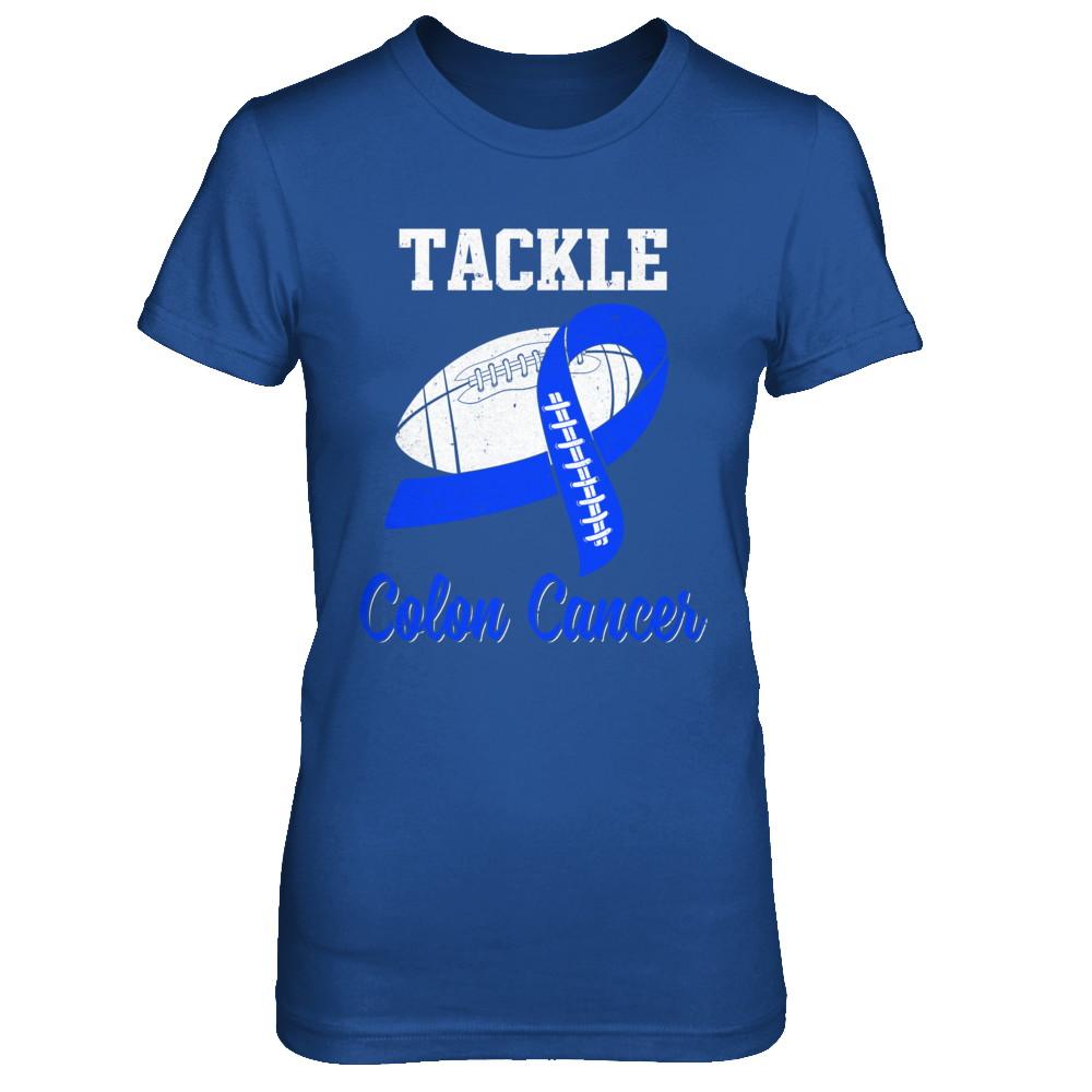 Football Survivor Tackle Blue Colon Cancer Awareness-T-Shirt & Hoodie-Women's T-Shirt-Royal