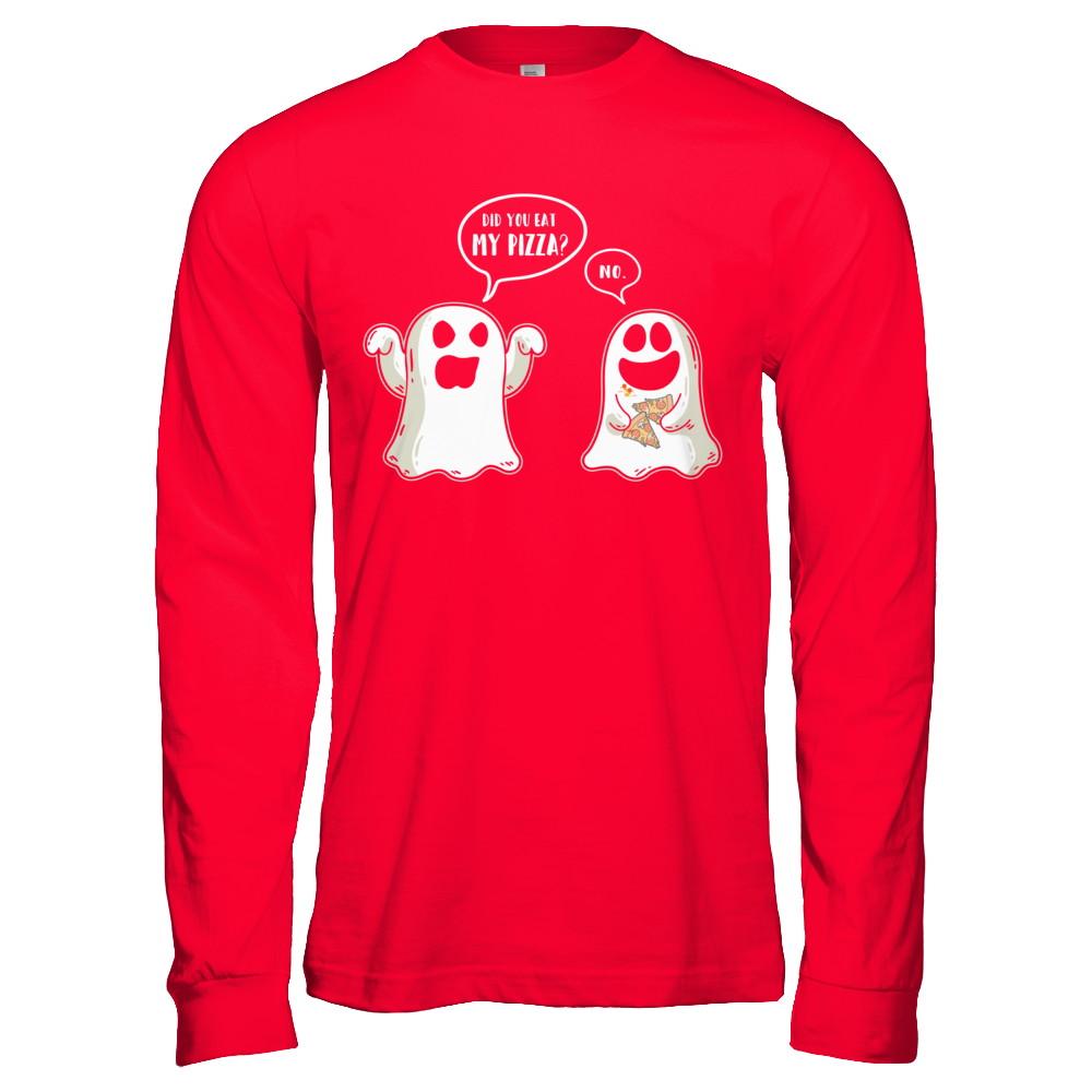 Funny Ghost Halloween Pizza Costume-T-Shirt & Hoodie-Long Sleeve T-Shirt-Red