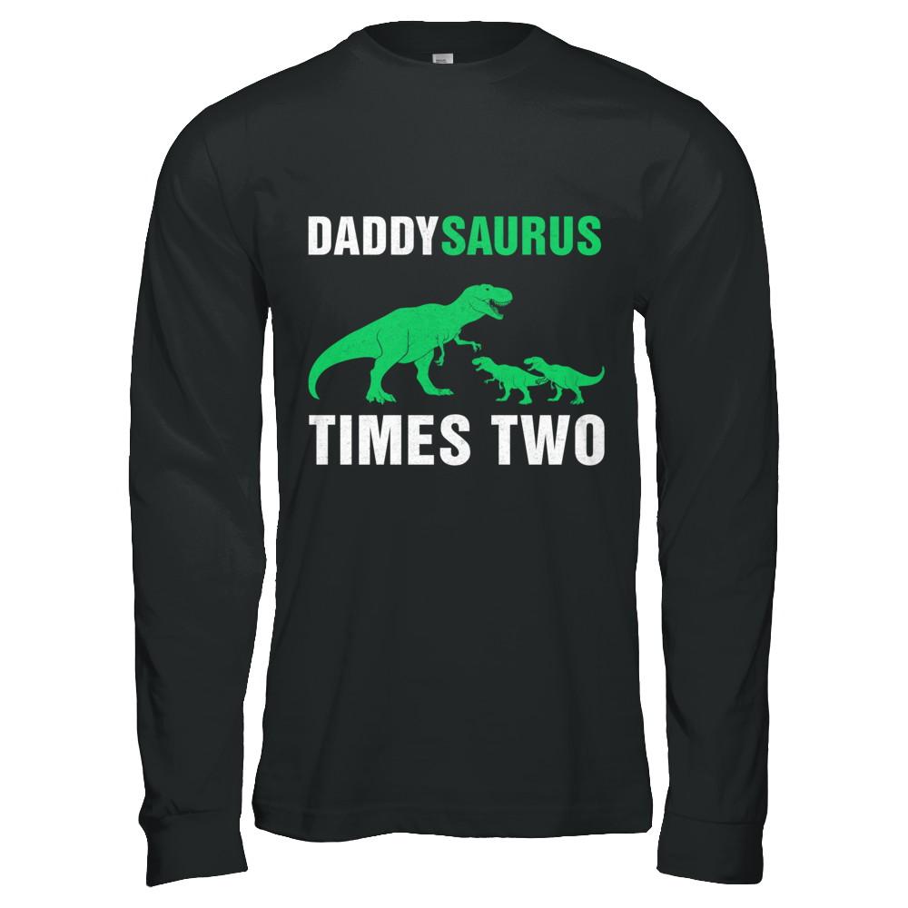 Daddysaurus Times Two Twins Fathers Day-T-Shirt & Hoodie-Long Sleeve T-Shirt-Black