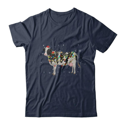 Vintage Cow Merry Christmas Light Led-T-Shirt & Hoodie-Classic T-Shirt-Navy