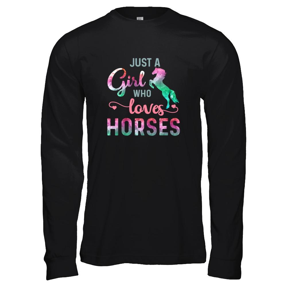 Just A Girl Who Loves Horses Horse Lover-T-Shirt & Tank Top-Long Sleeve T-Shirt-Black