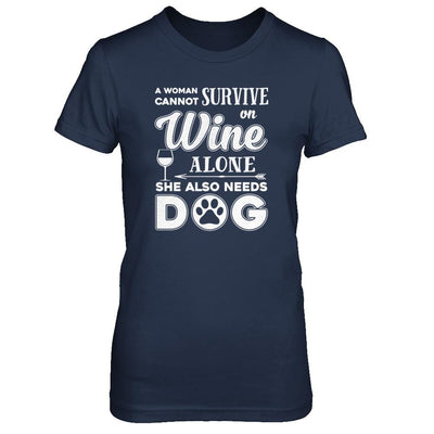A Woman Cannot Survive On Wine Alone Need Cat-T-Shirt & Tank Top-Women's T-Shirt-Navy