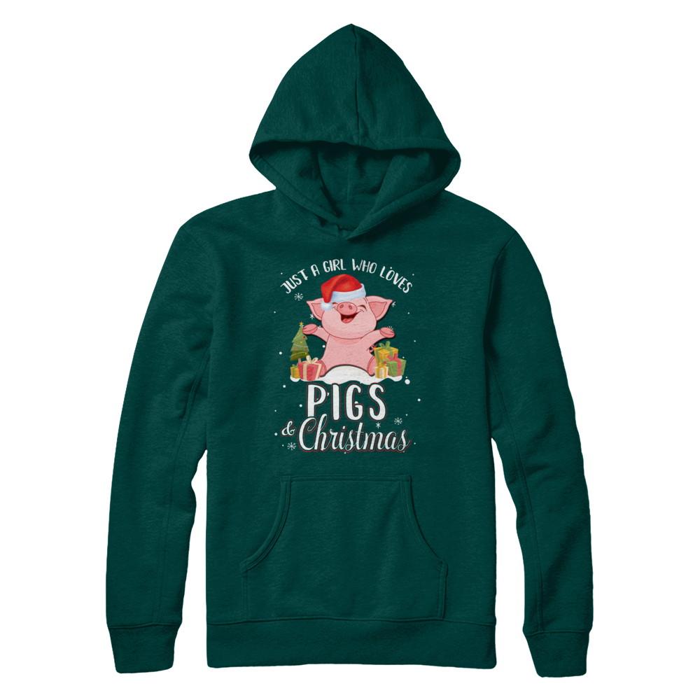 Just A Girl Who Loves Pigs And Christmas-T-Shirt & Sweatshirt-Pullover Hoodie-Deep Forest