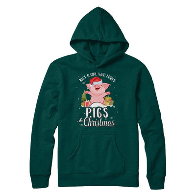 Just A Girl Who Loves Pigs And Christmas-T-Shirt & Sweatshirt-Pullover Hoodie-Deep Forest
