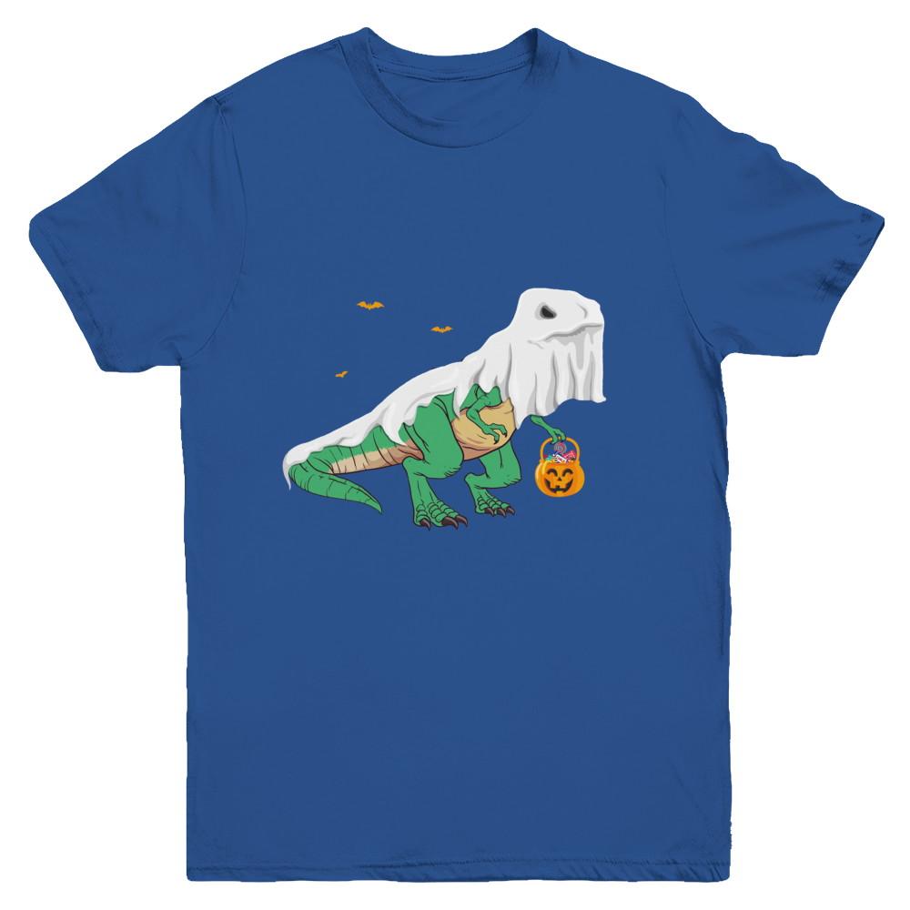 Halloween T Rex Dinosaur Ghost Trick Or Treat Youth-Youth Shirt-Youth T-Shirt-Royal
