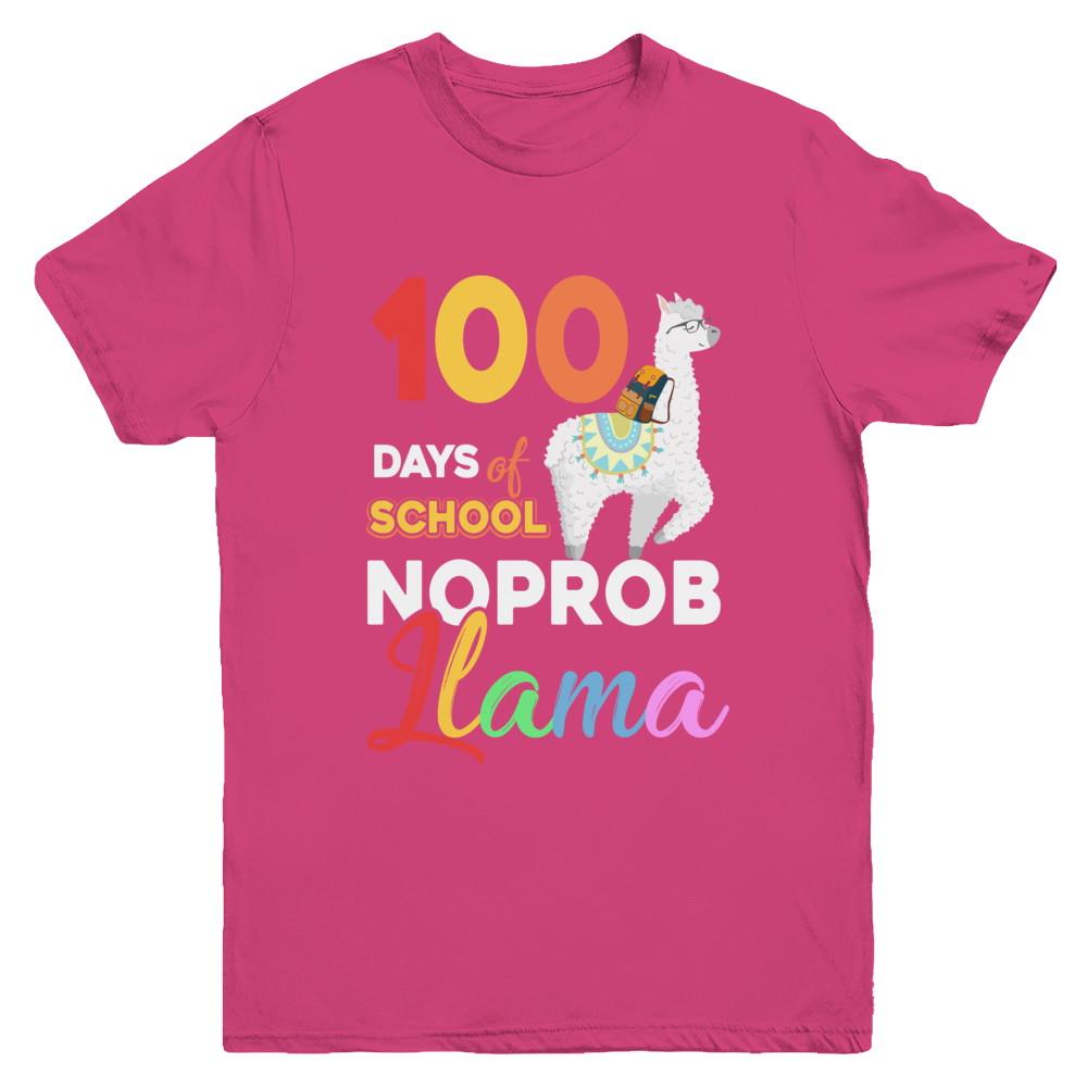 100 Days Of School Shirt Cute No Probllama Llama Youth-Youth Shirt-Youth T-Shirt-Heliconia