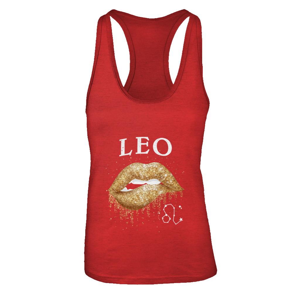 Leo Zodiac July August Birthday Gift Golden Lipstick-T-Shirt & Tank Top-Women's Ideal Racerback Tank-Red