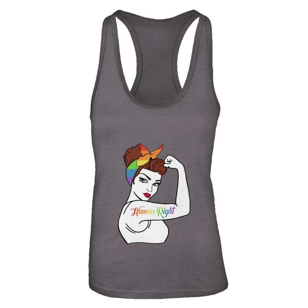 Lady Human Right LGBT Lesbian Gay Pride-T-Shirt & Tank Top-Women's Ideal Racerback Tank-Dark Grey