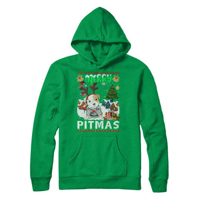Cute Pitbull Christmas Merry Pigmas Ugly Sweater Christmas-T-Shirt & Sweatshirt-Pullover Hoodie-Irish Green