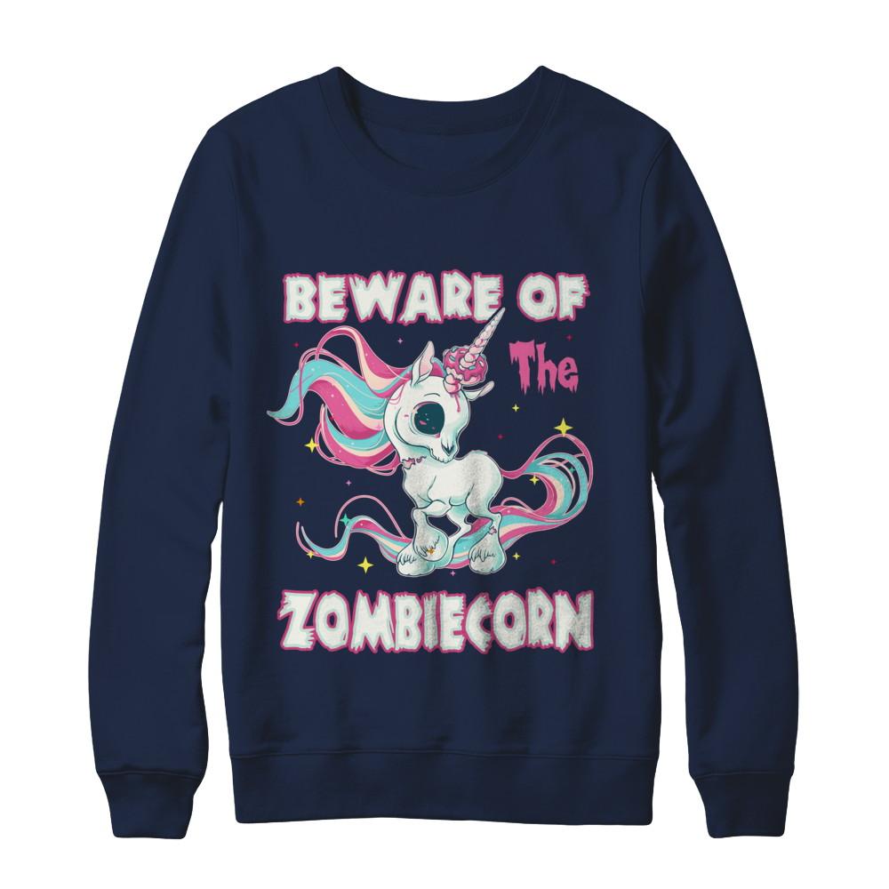 Beware Of The Zombiecorn Unicorn-T-Shirt & Sweatshirt-Crewneck Sweatshirt-Navy