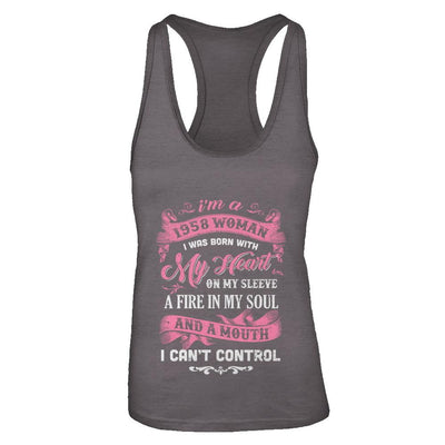 Vintage 1958 Woman 63 Birthday I Was Born With My Heart-T-Shirt & Tank Top-Women's Ideal Racerback Tank-Dark Grey