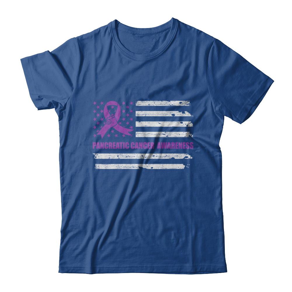 Purple Ribbon Pancreatic Cancer Awareness US Flag-T-Shirt & Hoodie-Classic T-Shirt-Royal