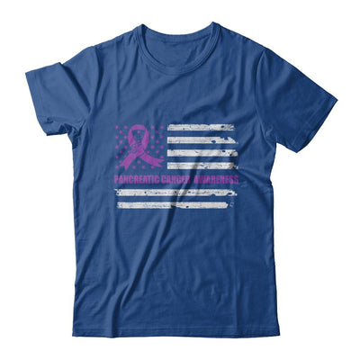 Purple Ribbon Pancreatic Cancer Awareness US Flag-T-Shirt & Hoodie-Classic T-Shirt-Royal