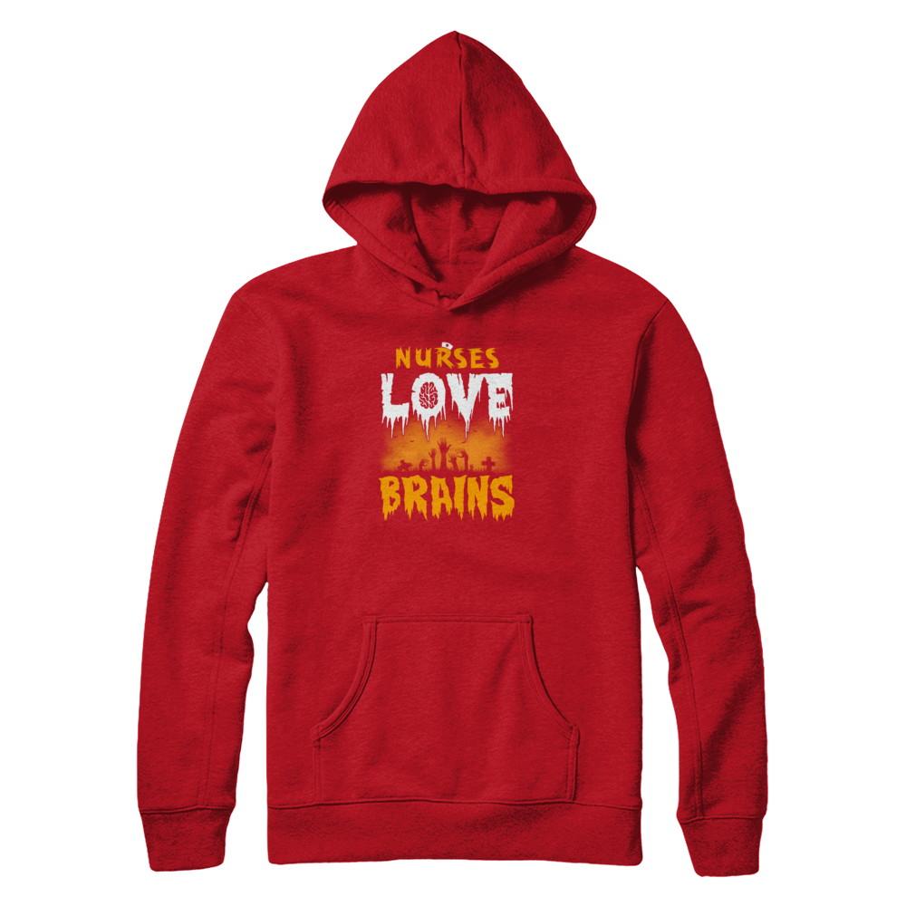 Nurses Love Brains Halloween-T-Shirt & Tank Top-Pullover Hoodie-Red