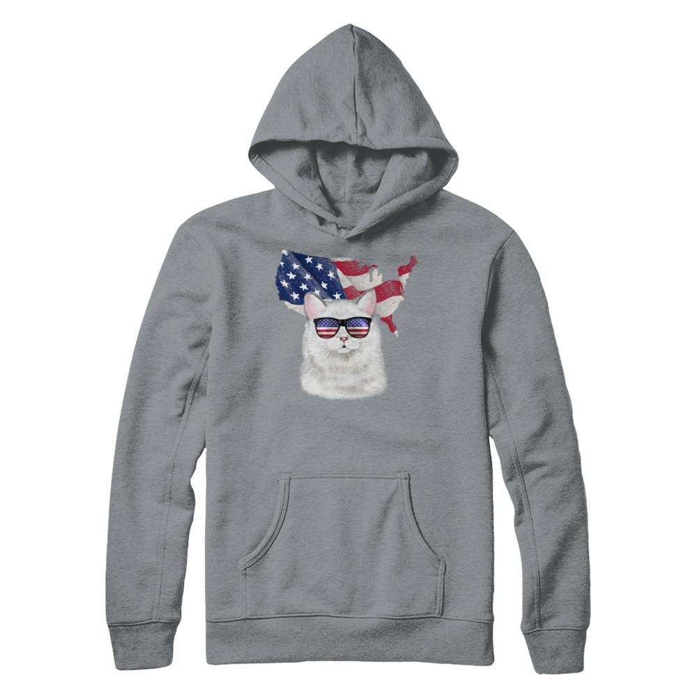 Funny Patriot Cat 4Th Of July American Flag-T-Shirt & Hoodie-Pullover Hoodie-Light Steel