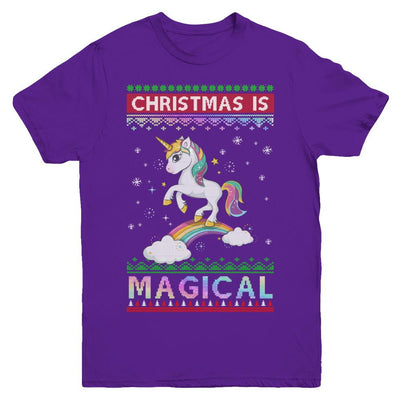 Christmas Is Magical Unicorn Ugly Christmas Sweater Youth-Youth Shirt-Youth T-Shirt-Purple