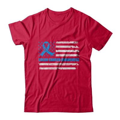 Blue Ribbon Colon Cancer Awareness US Flag-T-Shirt & Hoodie-Classic T-Shirt-Red