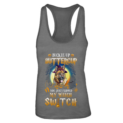 Buckle Up Buttercup Halloween Witch German Shepherd Costume-T-Shirt & Tank Top-Women's Ideal Racerback Tank-Dark Grey