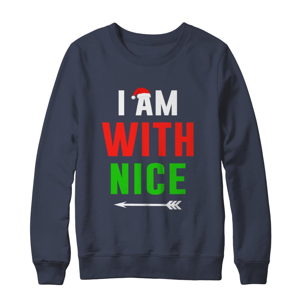 I'm With Nice Matching Christmas Couple Pajamas-T-Shirt & Sweatshirt-Crewneck Sweatshirt-Navy