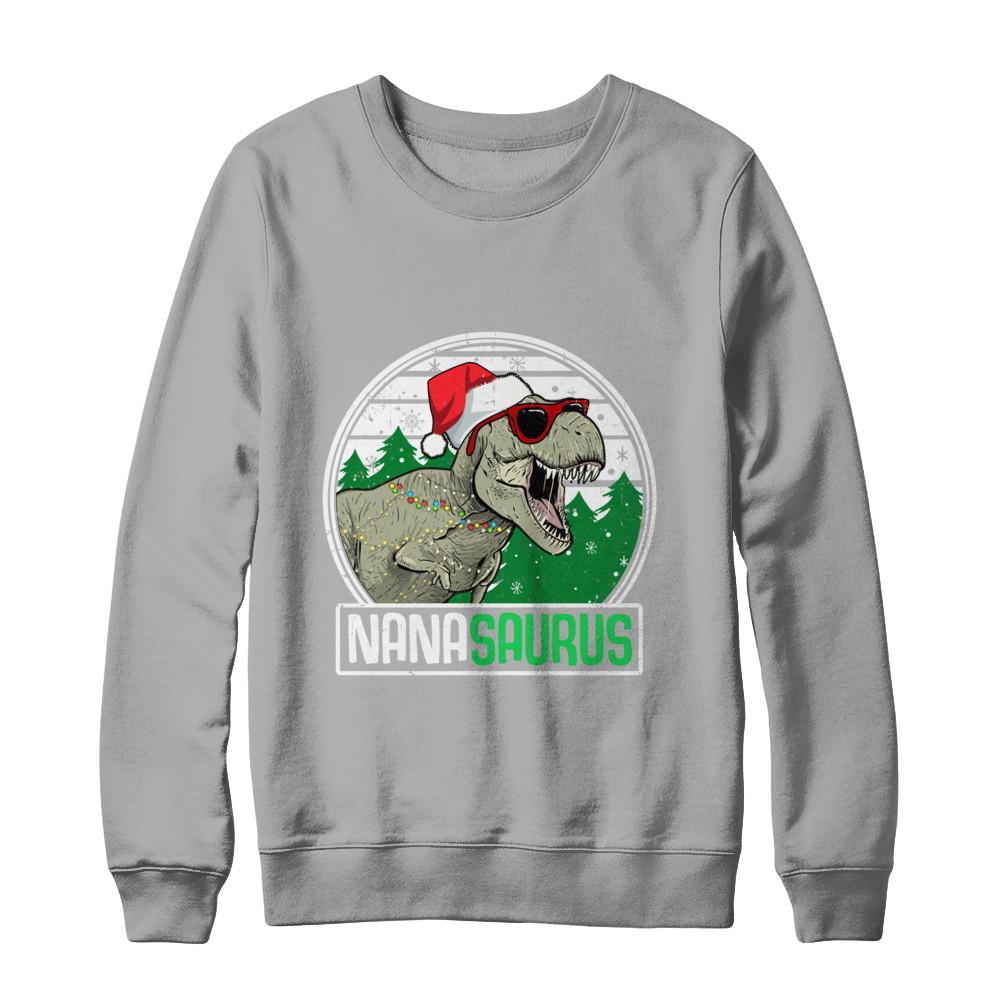 Nanasaurus Nana Dinosaur T-Rex Family Christmas-T-Shirt & Sweatshirt-Crewneck Sweatshirt-Light Steel