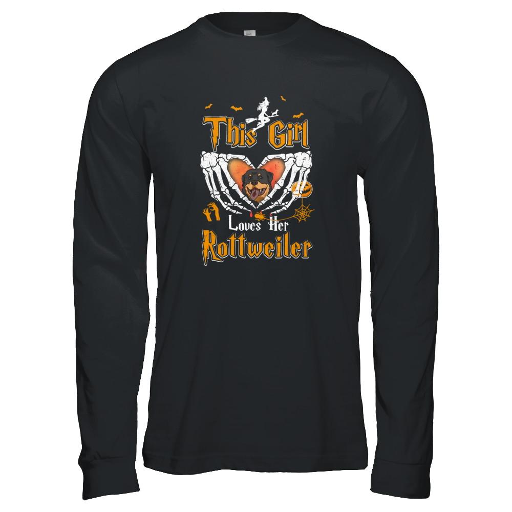 This Girl Love Her Dog Rottweiler Halloween-T-Shirt & Tank Top-Long Sleeve T-Shirt-Black