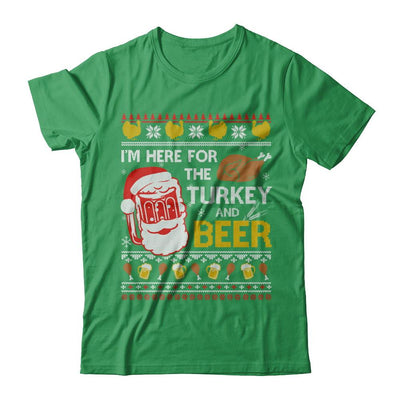 I Am Here For Turkey And Beer Ugly Sweater Thanksgiving-T-Shirt & Sweatshirt-Premium T-Shirt-Kelly Green