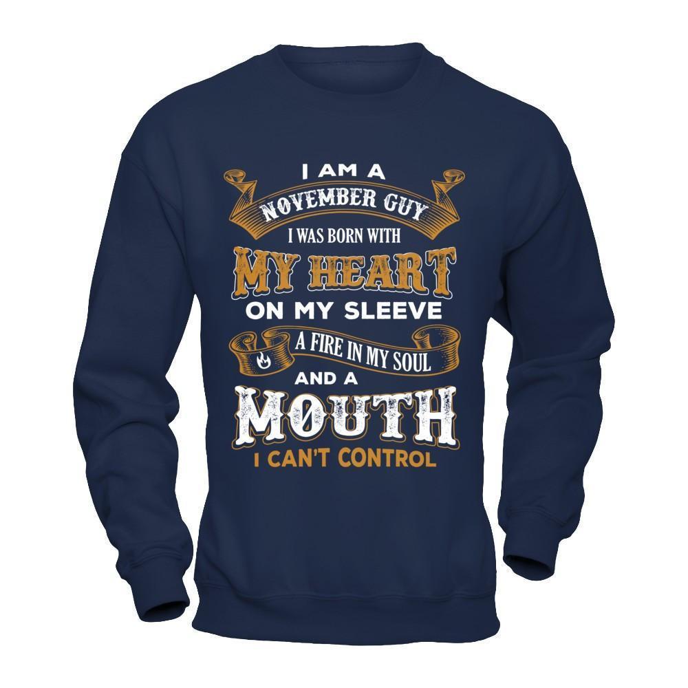 I'm A November Guy I Was Born With My Heart Birthday-T-Shirt & Hoodie-Crewneck Sweatshirt-Navy