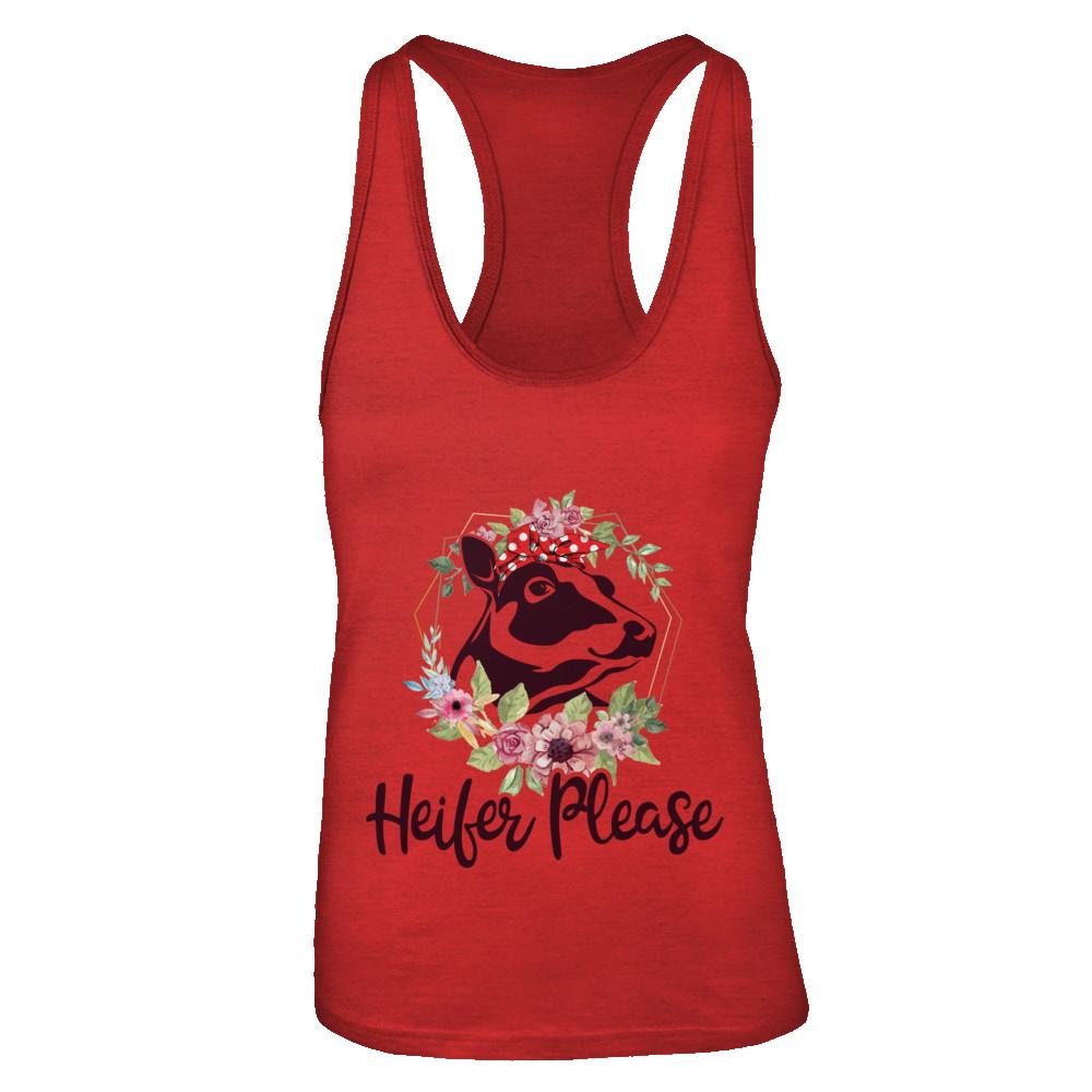 Funny Farmer Women Girl Cow Heifer Please-T-Shirt & Tank Top-Women's Ideal Racerback Tank-Red