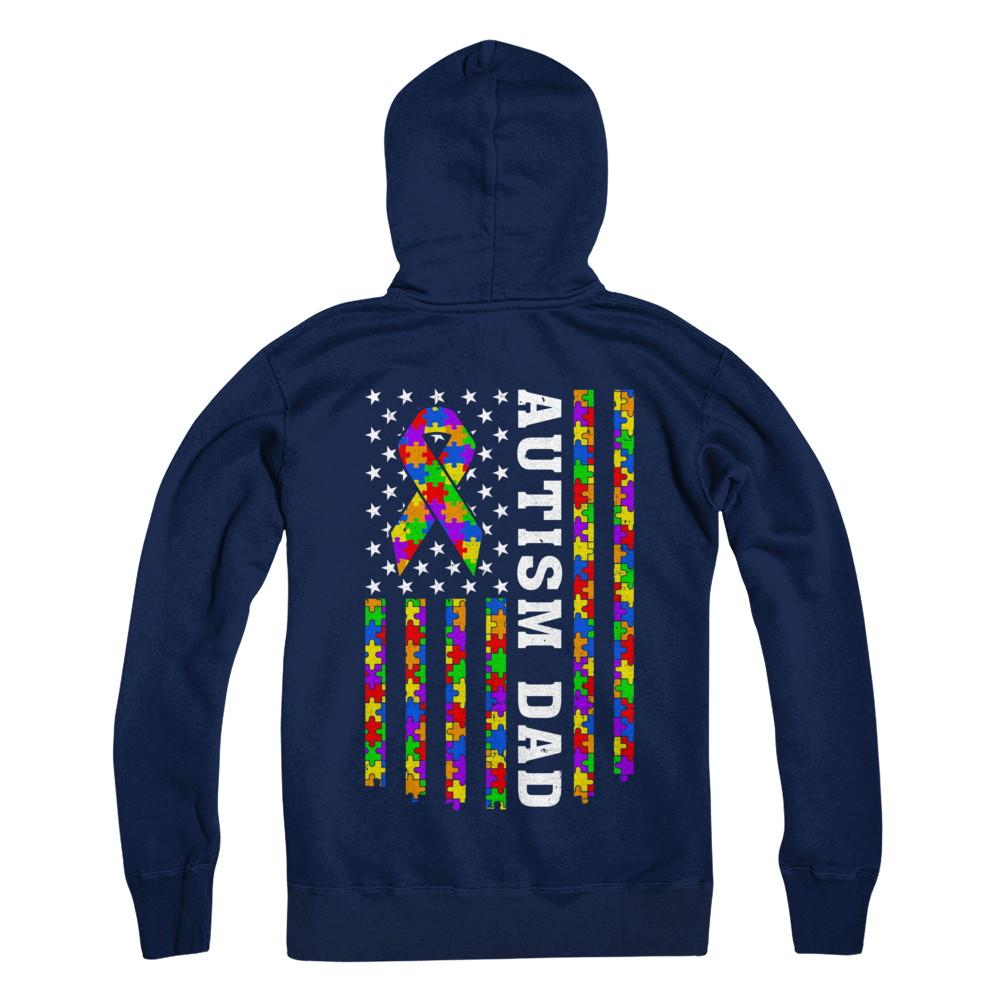 Proud Autism Dad Us Flag Autistic Daddy Fathers Day-T-Shirt & Hoodie-Hanes - Heavyweight Pullover Hoodie-Navy