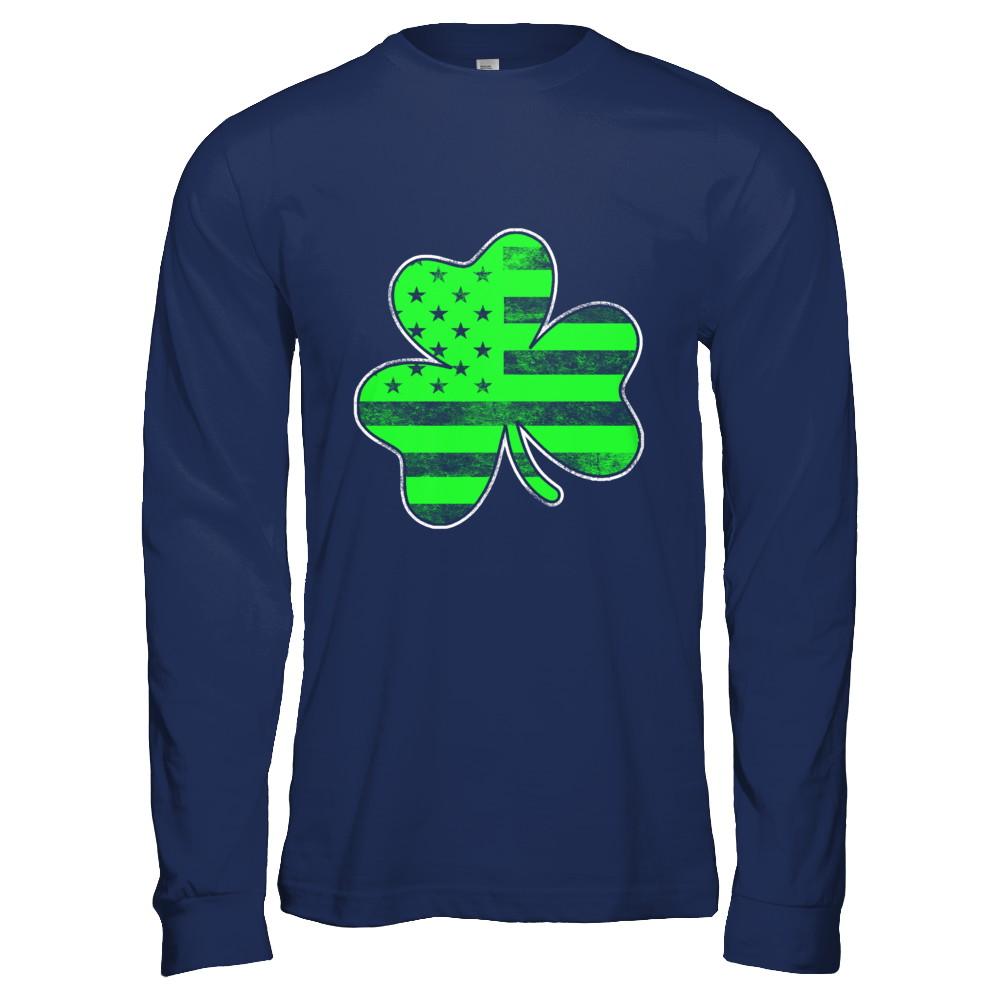 Vintage AMERICAN FLAG Ireland Shamrock St Patricks Day-T-Shirt & Hoodie-Long Sleeve T-Shirt-Navy