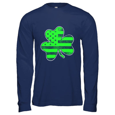 Vintage AMERICAN FLAG Ireland Shamrock St Patricks Day-T-Shirt & Hoodie-Long Sleeve T-Shirt-Navy