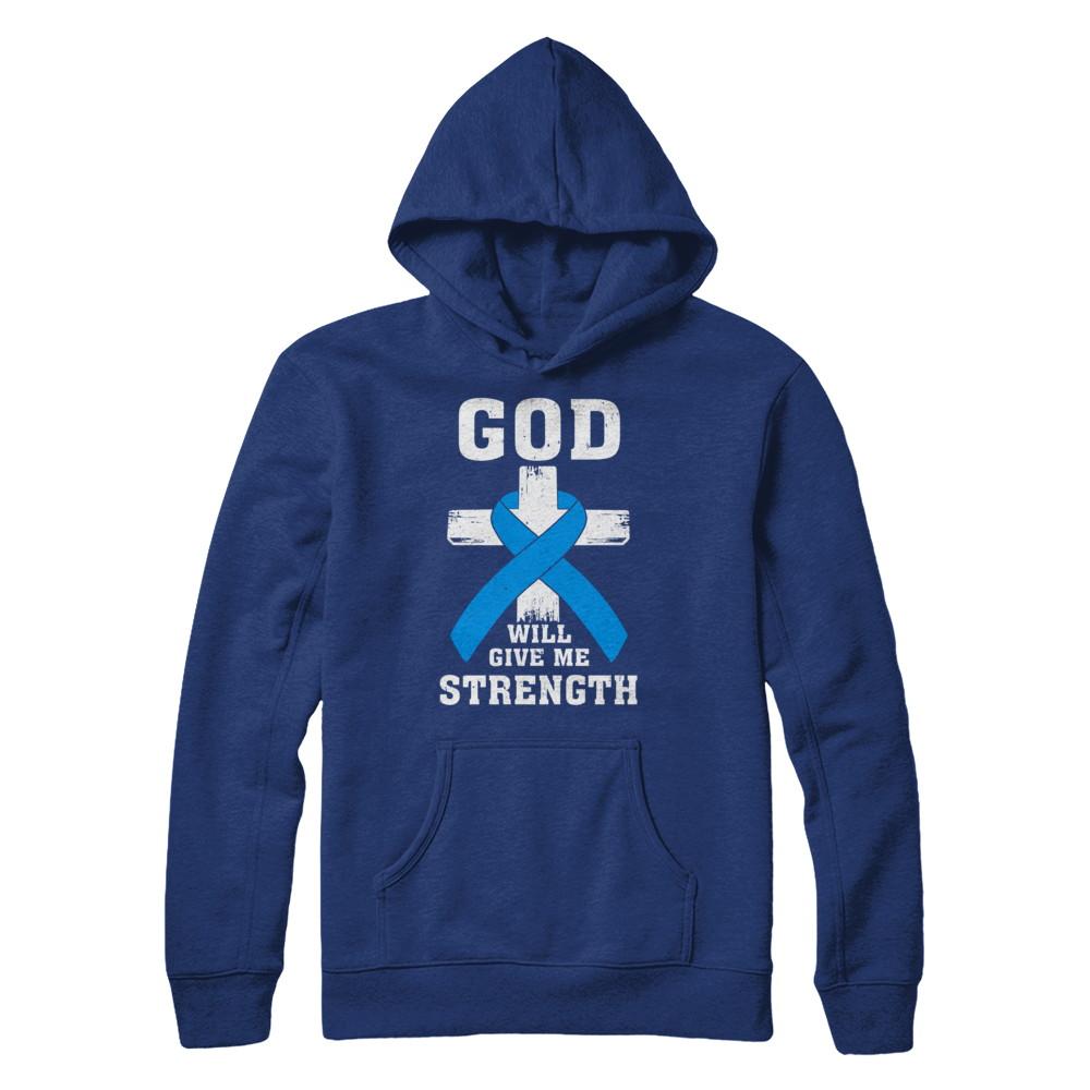God Will Give Me Strength Blue Cancer Ribbon Gift-T-Shirt & Hoodie-Pullover Hoodie-Deep Royal