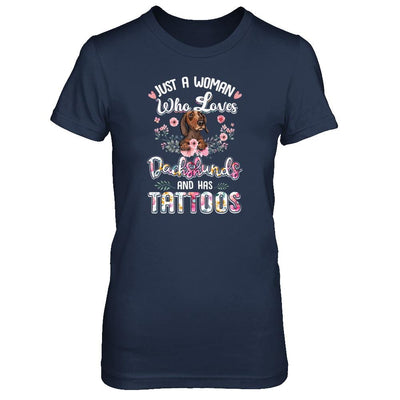 Just A Woman Who Loves Dachshund And Has Tattoos-T-Shirt & Tank Top-Women's T-Shirt-Navy