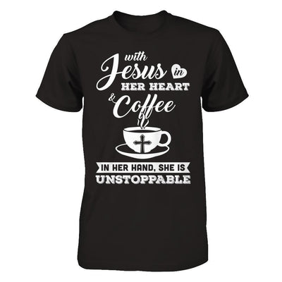 With Jesus In Her Heart And Coffee In Her Hand-T-Shirt & Hoodie-Premium T-Shirt-Black